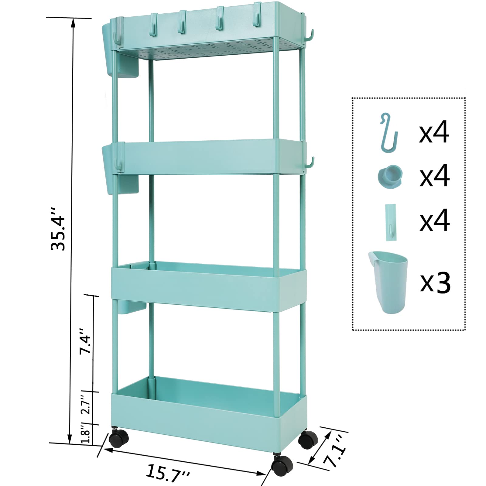 AYVANBER 4 Tier Slim Rolling Utility Kitchen Cart Bathroom Organizer for Narrow Places Multipurpose