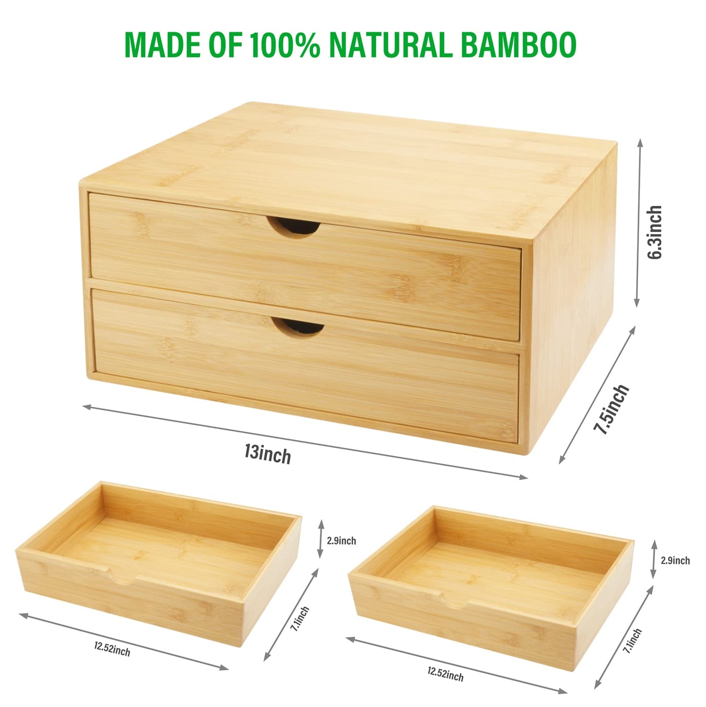 Charmewooden Bamboo Desk Organizer with Drawers, Countertop Organizer with Drawers Makeup Storage