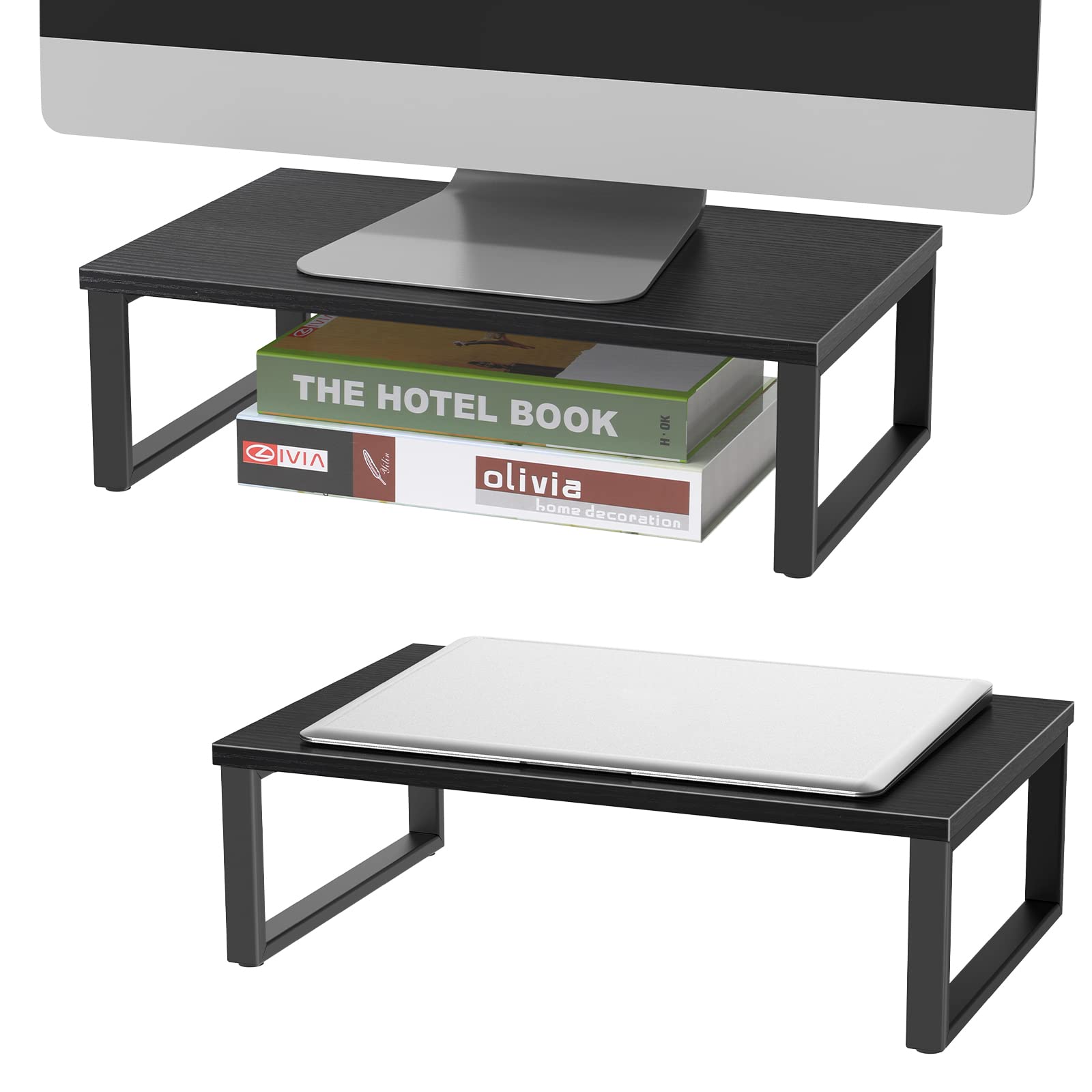 Monitor Riser 2 pack Monitor Stand for Desk Wood, Black