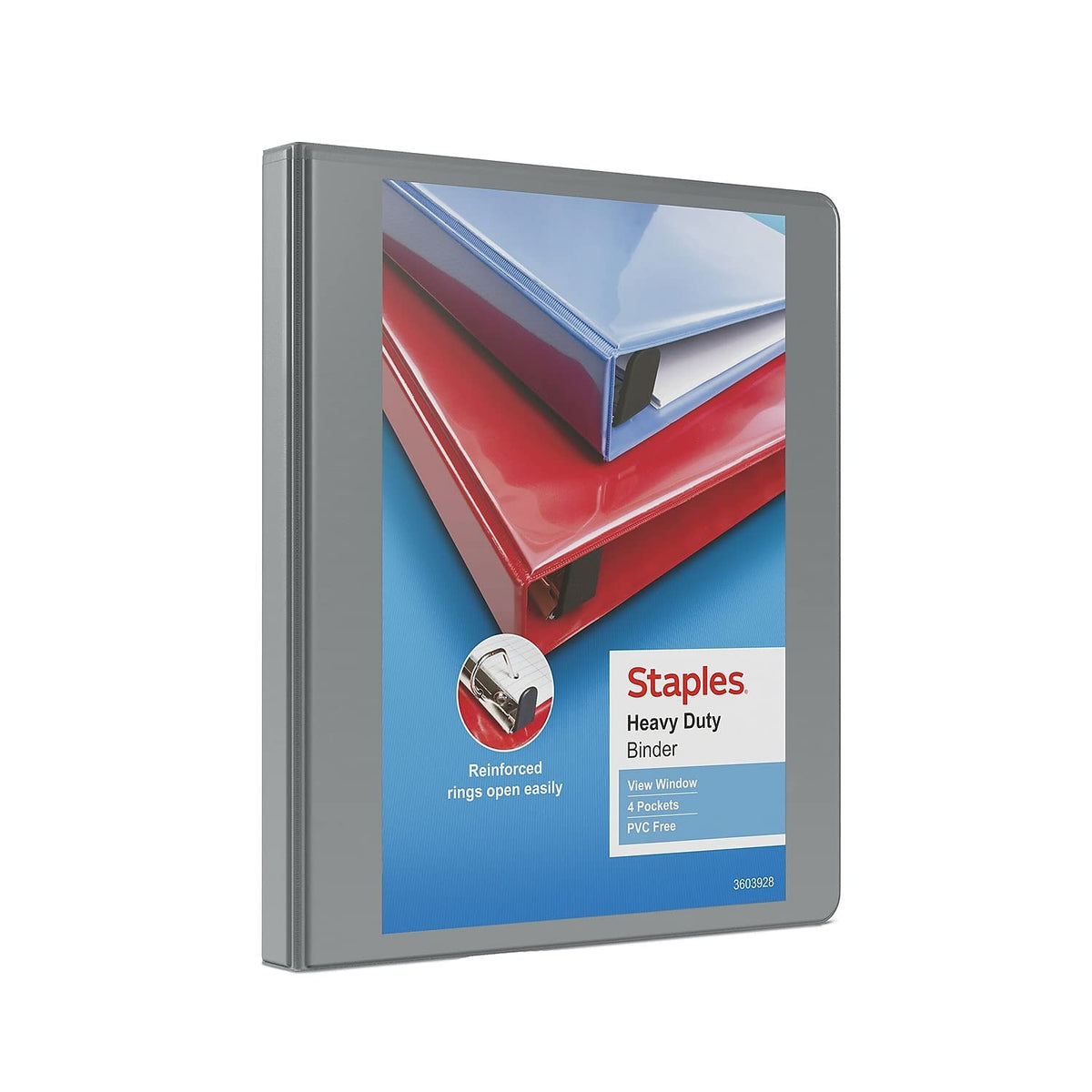 Staples Heavy-Duty 0.5-Inch 3-Ring View Binder, Gray, 100 Sheets