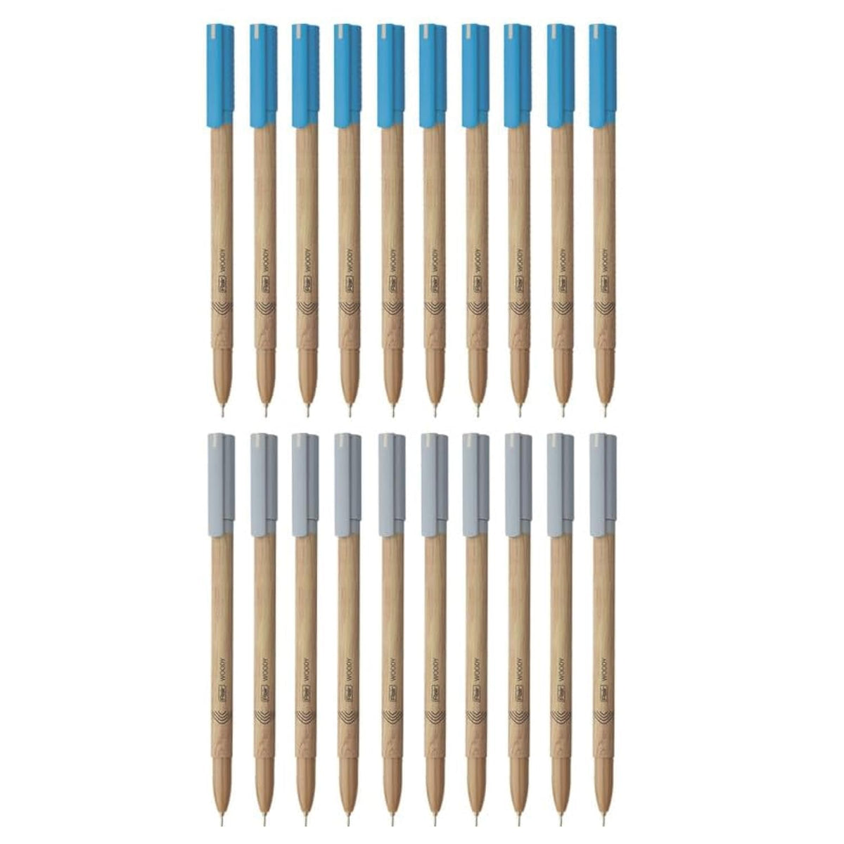 FLAIR Woody 0.7 mm Ball Pen Combo Pack | Attractive Woody Design | 10 Pcs Blue Ink & 10 Pcs Black