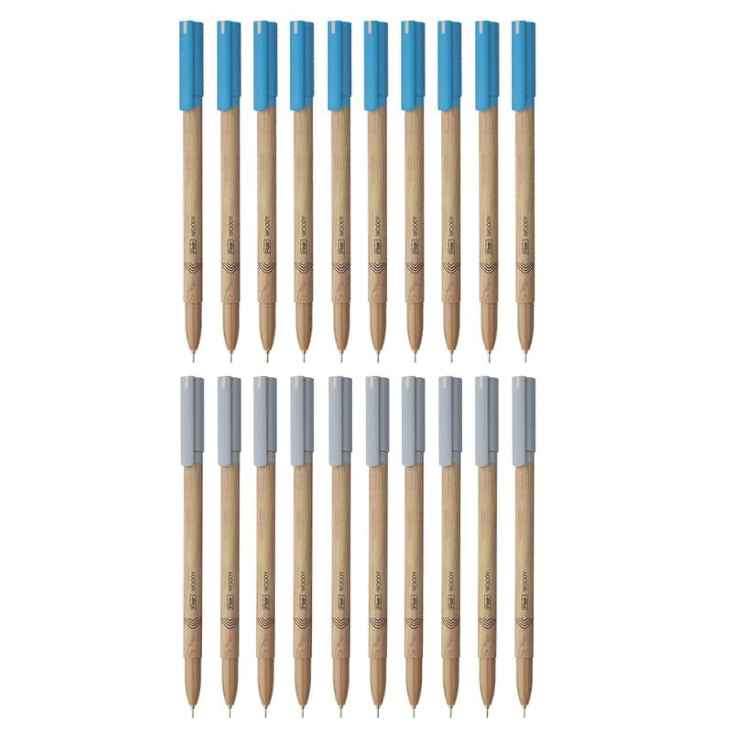 FLAIR Woody 0.7 mm Ball Pen Combo Pack | Attractive Woody Design | 10 Pcs Blue Ink & 10 Pcs Black