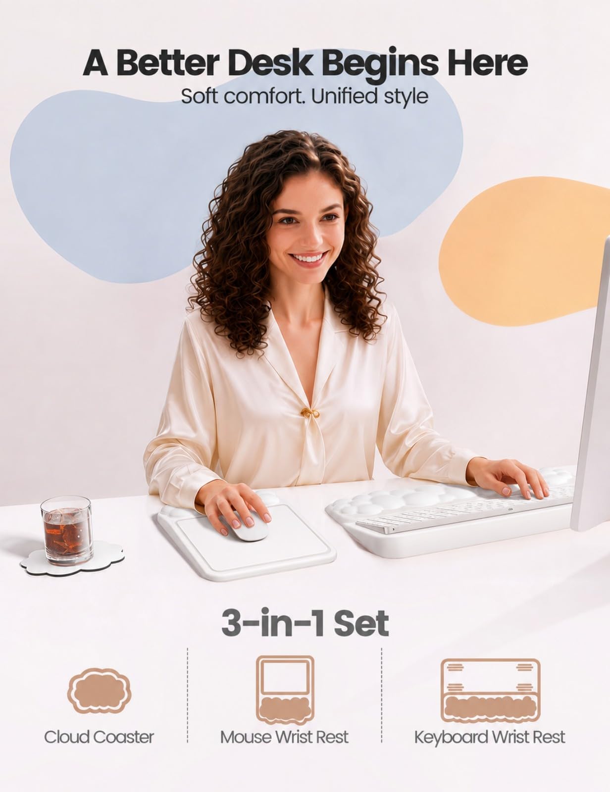 Vaydeer Keyboard Riser and Mouse Pad with Wrist Rest Set, Coaster Included