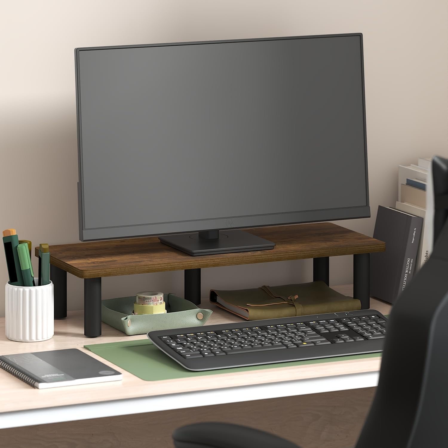 Furinno Turn-N-Tube Monitor Stand Riser, 23.6" Wide Rectangle Monitor Riser, Laptop Stand for Desk