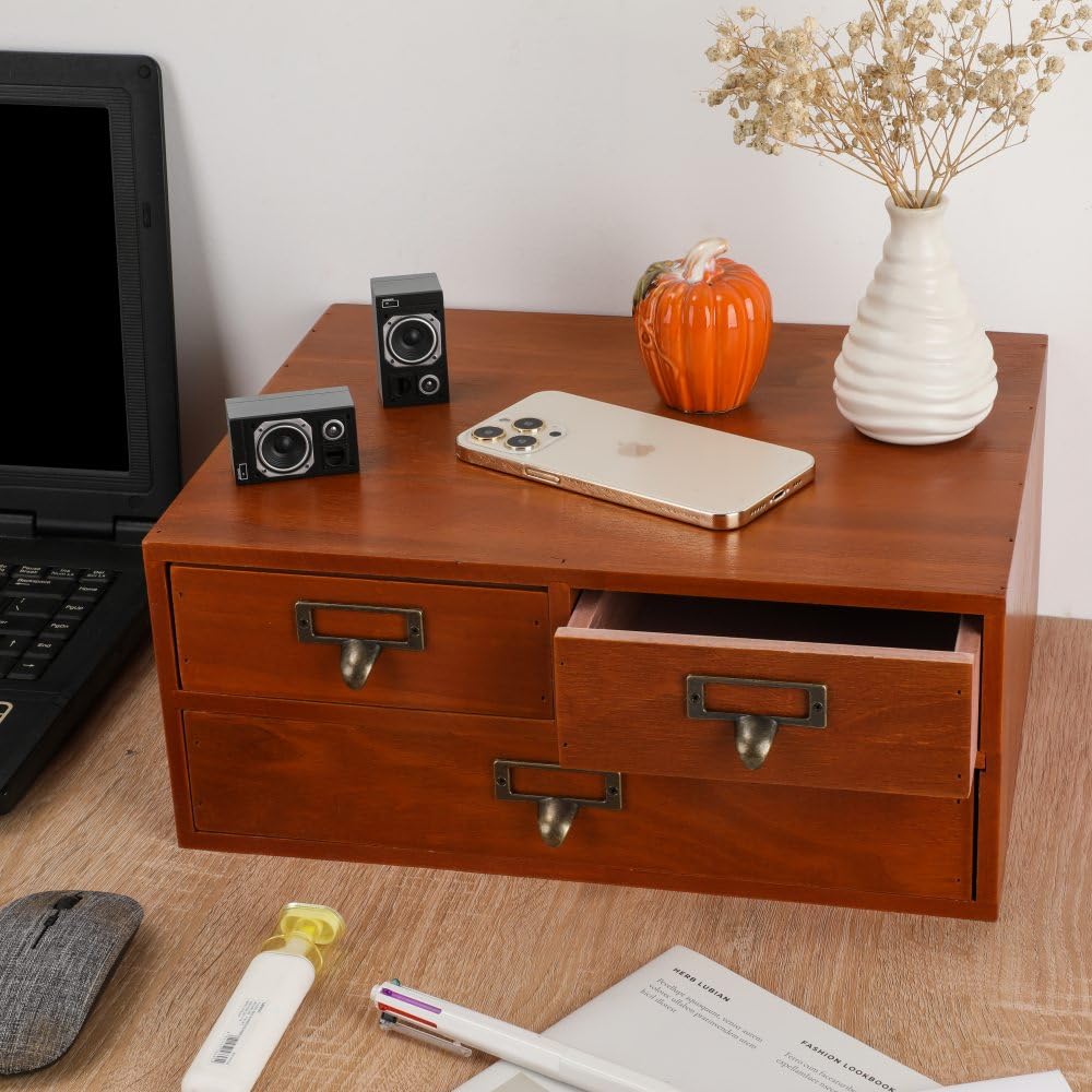 Wooden Drawers Apothecary Cabinet Brown Wood Desktop Organizer Box
