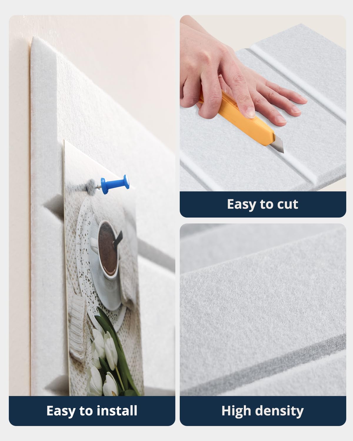 Woovio Cork Board, 48"x36" Felt Bulletin Board with Self Adhesive White