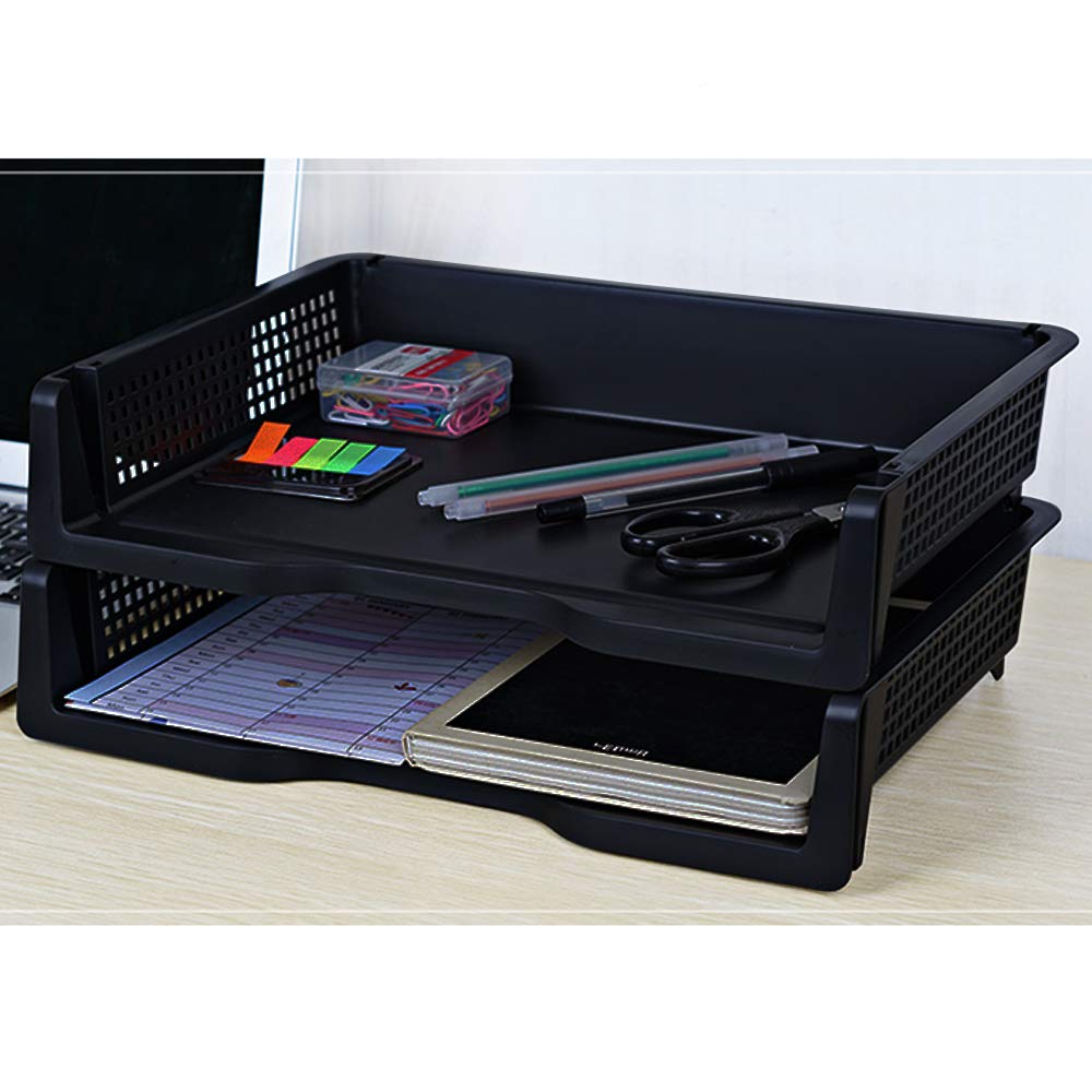 Kekow 6-Pack Plastic Stacking A4 Size Desk Organizer Tray, Black