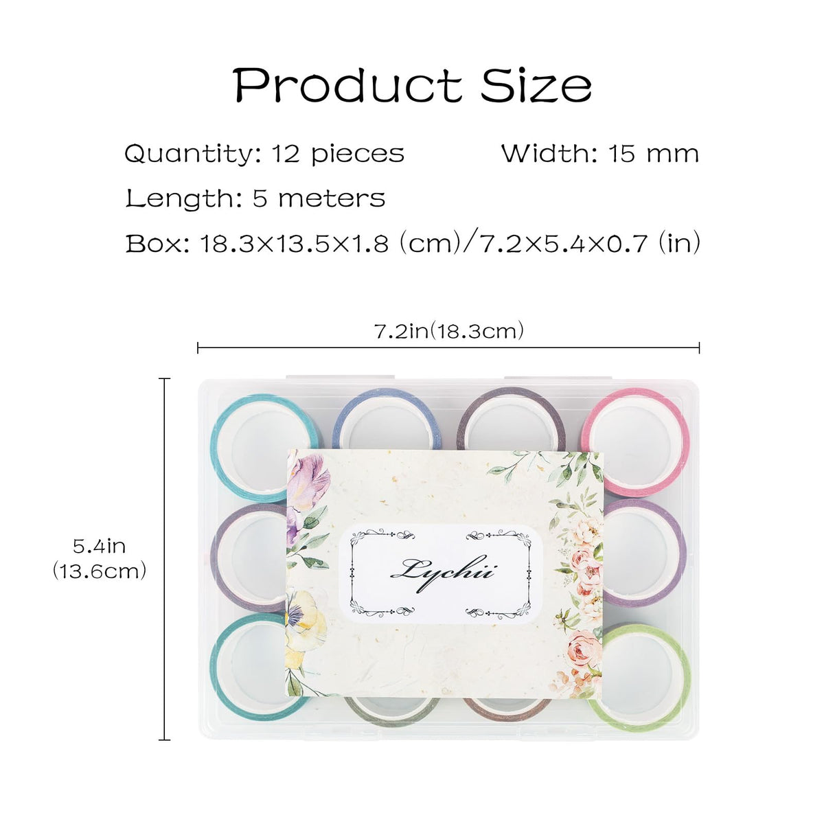 Lychii 12 Rolls Washi Tape Set, 5M/16.4Ft Long Vintage Masking Tape, 15mm