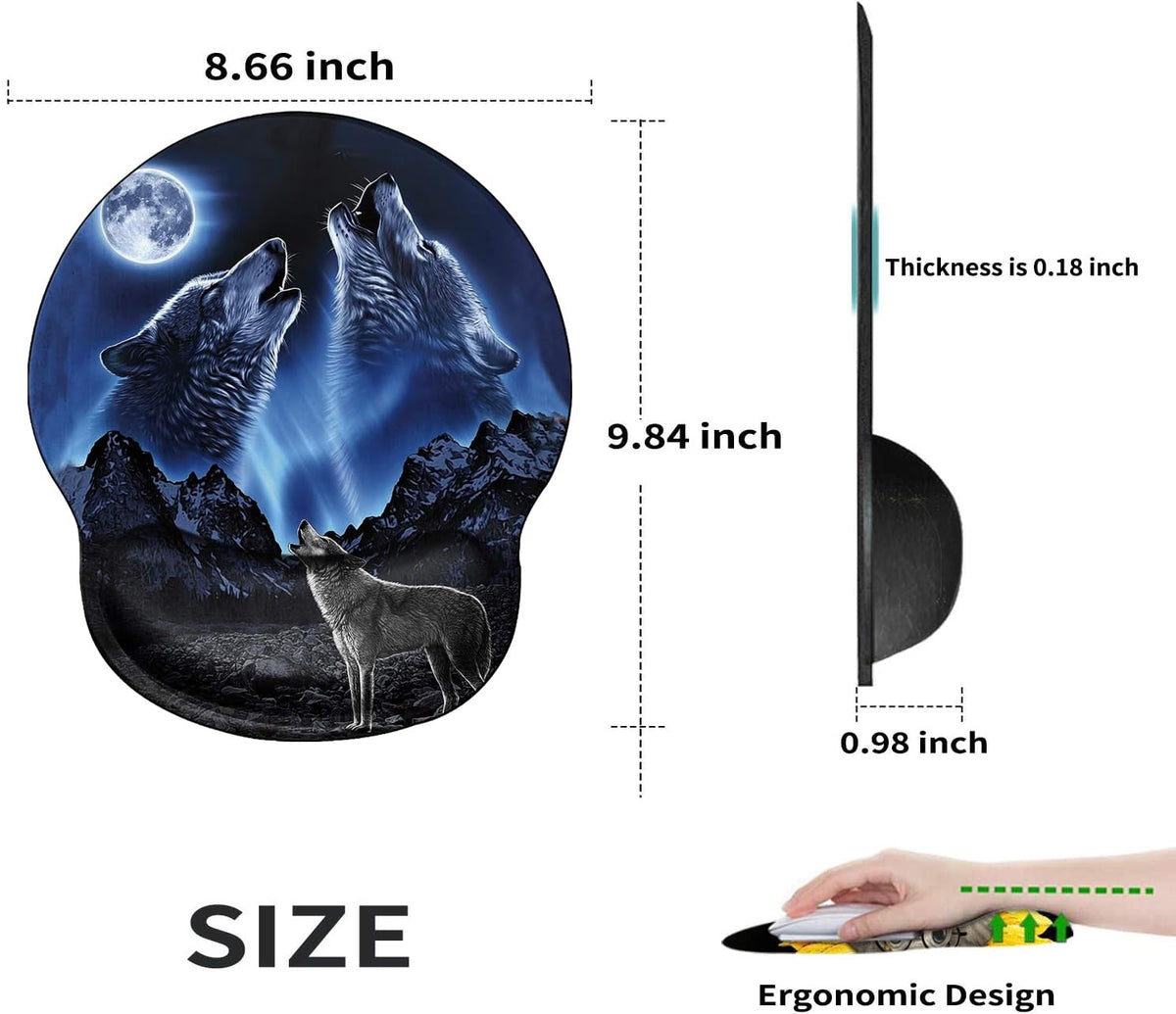 Ergonomic Mouse Pad with Wrist Support Wolf Mousepad Wrist Rest for Pad Gel Carpal Tunnel Relieves