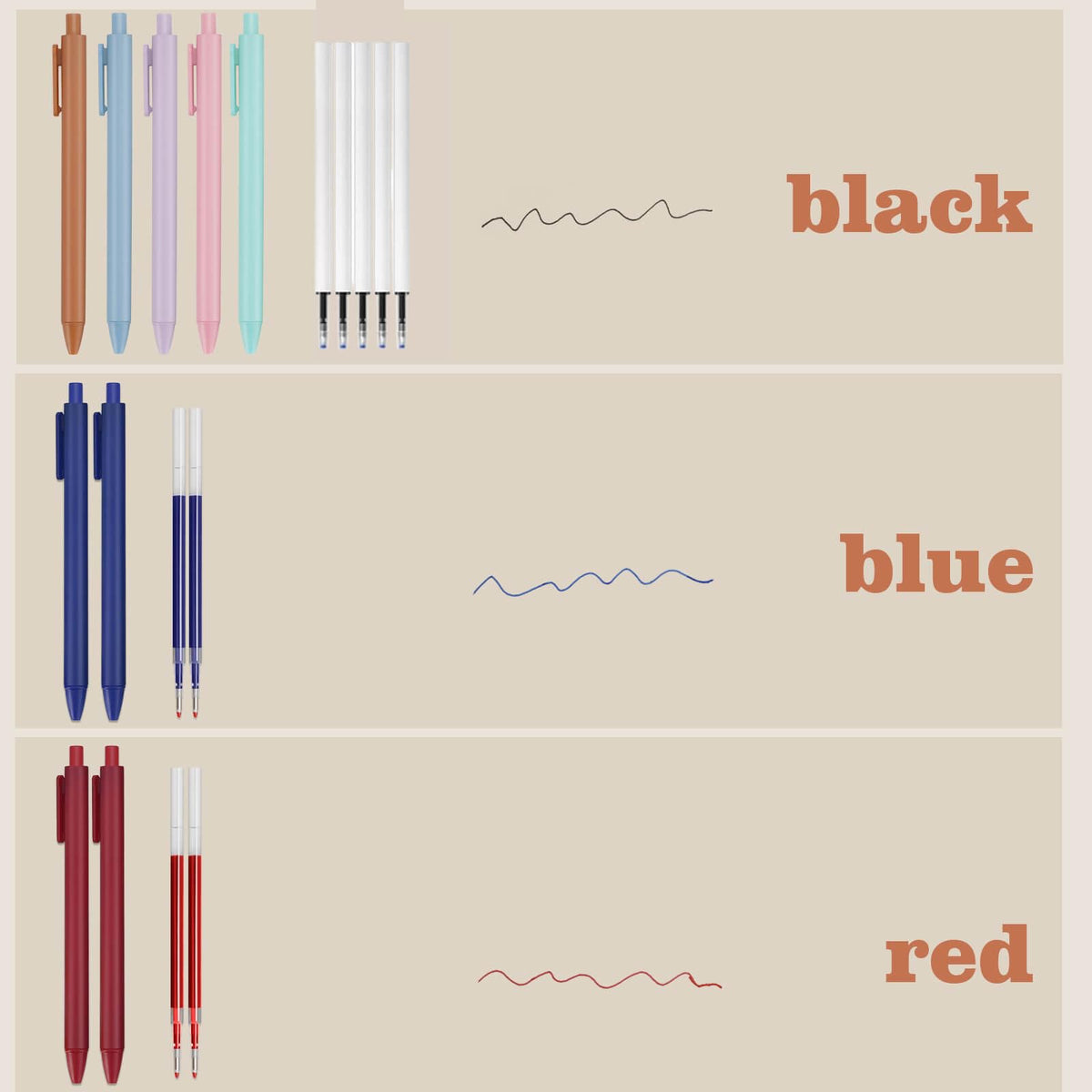 NVAZIOP 52 Aesthetic School Supplies with Cute Pen Case,5 Black, 2Blue,2 Red 0.5MM Ink Gel
