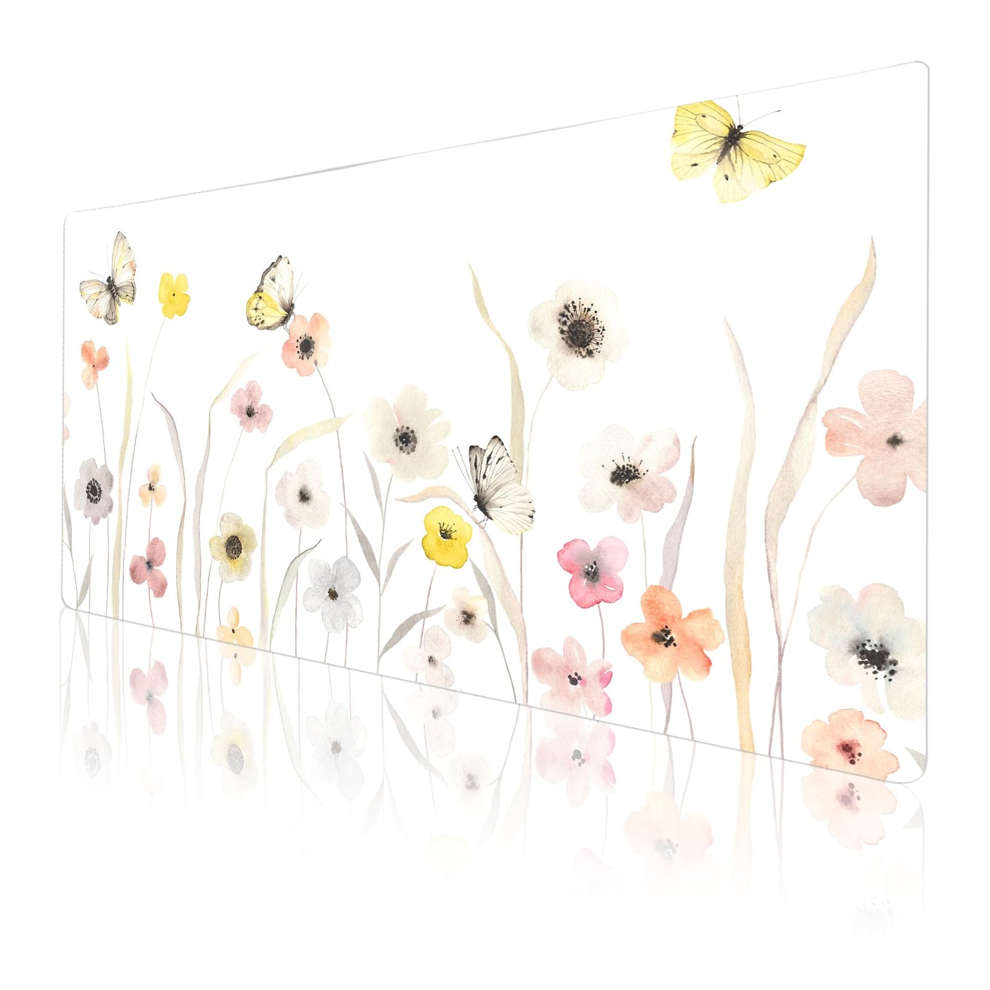 Faux Leather Large Mouse Pad, Office Desk Mat, 31.5"x15.7", Butterflies