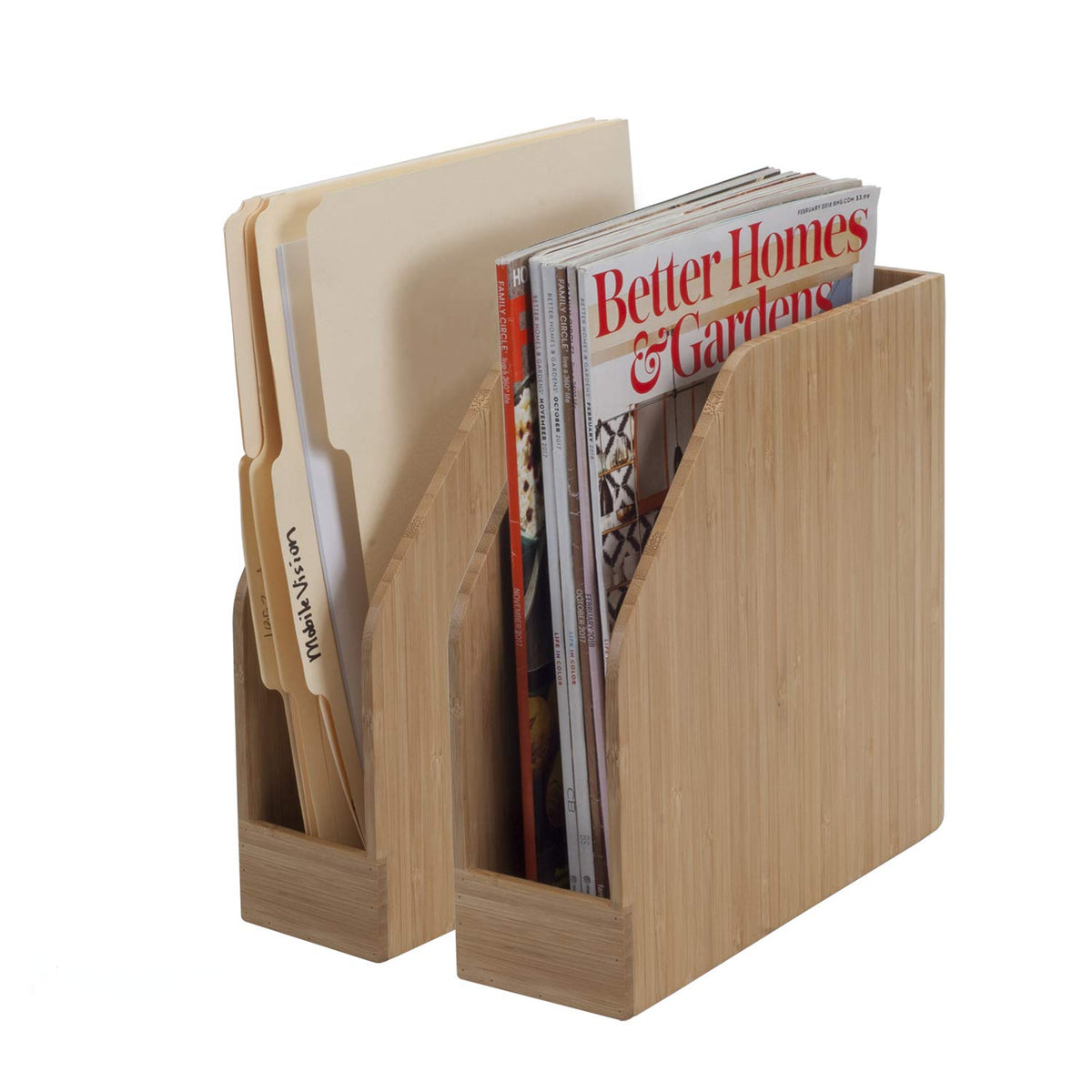 MobileVision Bamboo Vertical File Folder Holder & Office Product Organizer, Store Files, Magazines