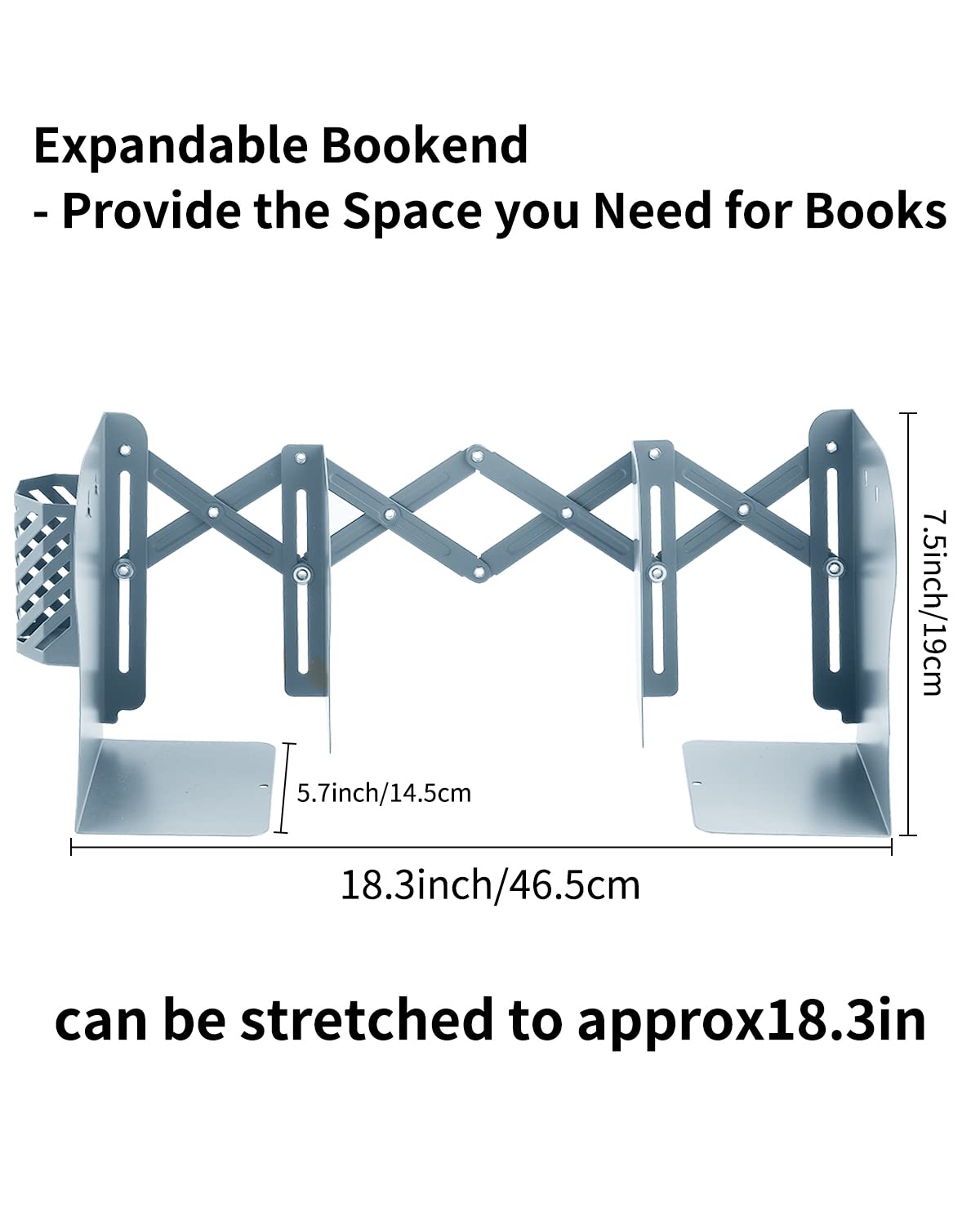 MSDADA Adjustable Bookends, Book Ends for Heavy Books, Expandable Book Organizer with Pen Holder