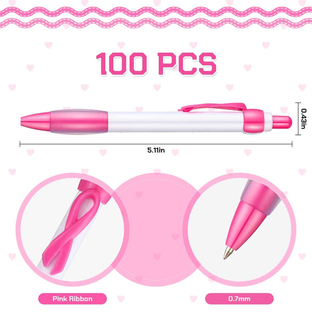 Yexiya 100 Pcs Breast Cancer Awareness Pen Pink Ribbon Pen Bulk, Black Ink