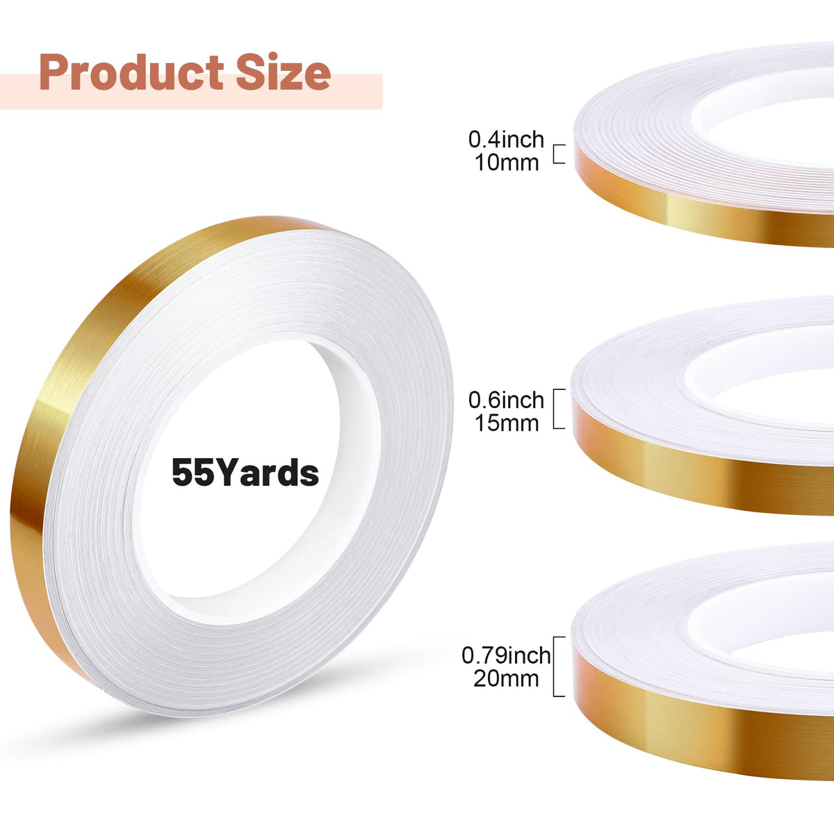 Zonon Gold Washi Tape for Wall Decor Self Adhesive 10/15/20mm