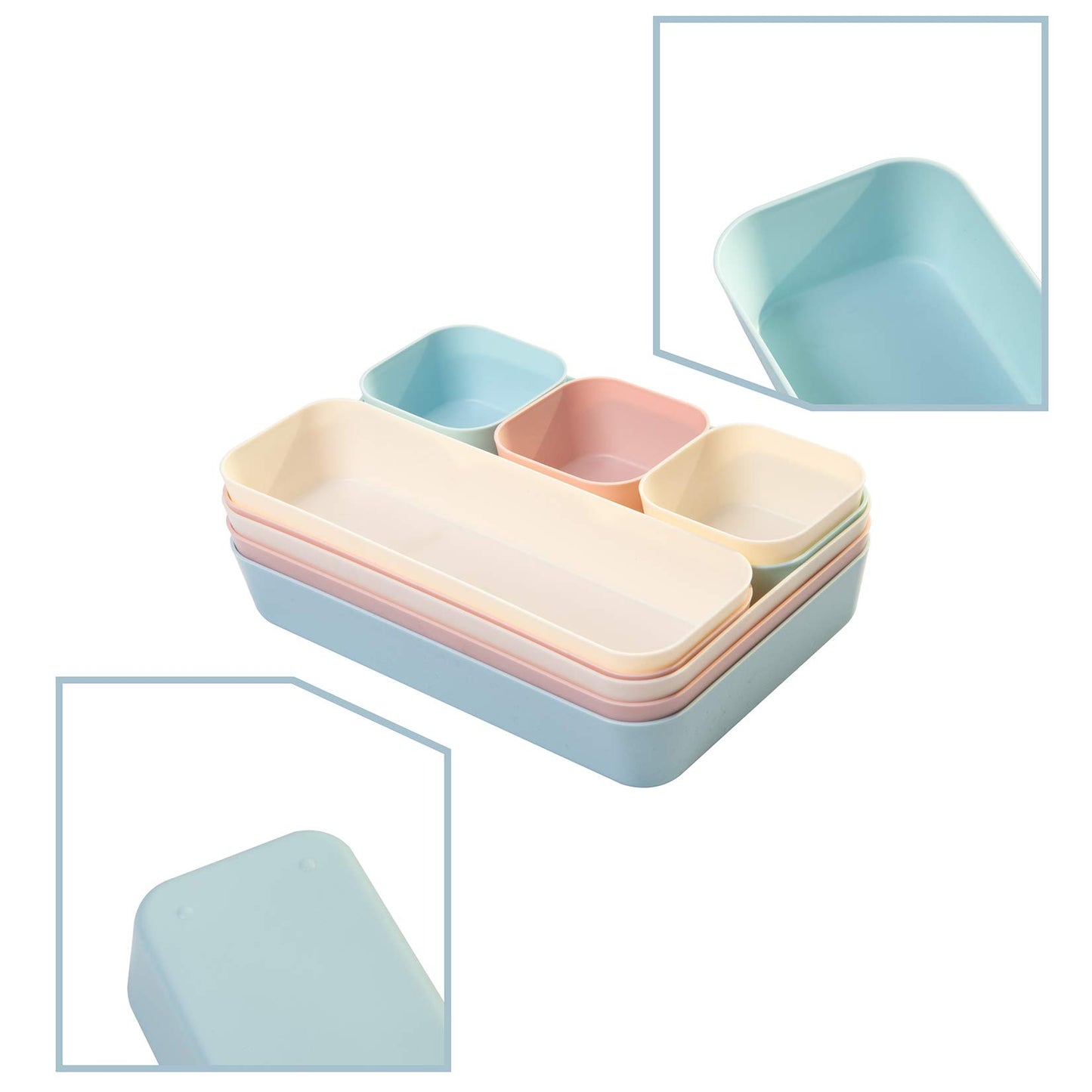 Backerysupply (9 Piece Set) Large Size Plastic Desk Drawer Organizers For Makeup Bathroom Office