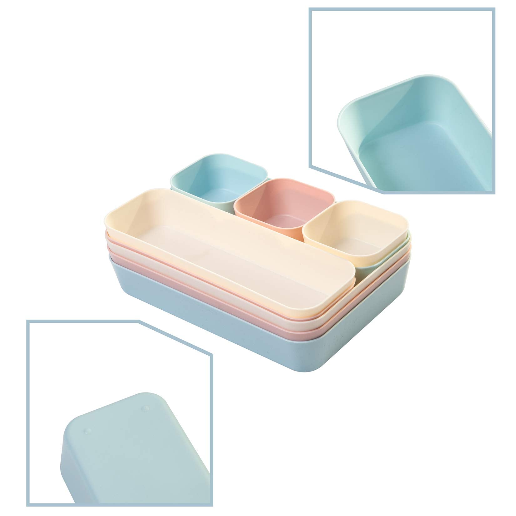 Backerysupply (9 Piece Set) Large Size Plastic Desk Drawer Organizers For Makeup Bathroom Office
