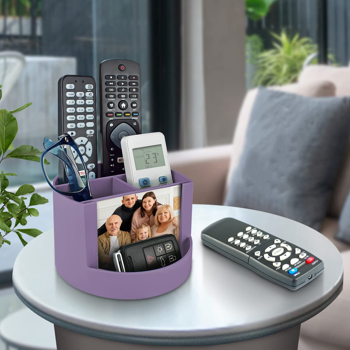 Acrimet Compact Desktop Organizer, 4 Spacious Slots, Round Pencil and Accessories Holder with Photo
