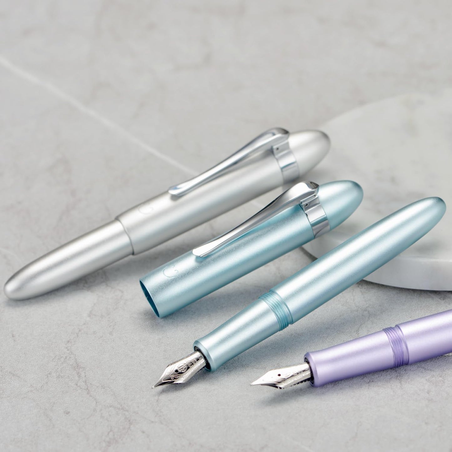 HONG DIAN M1 Fountain Pen Extra Fine Nib, Ice Blue & Submarine Shape Aluminium Short Mini Pocket