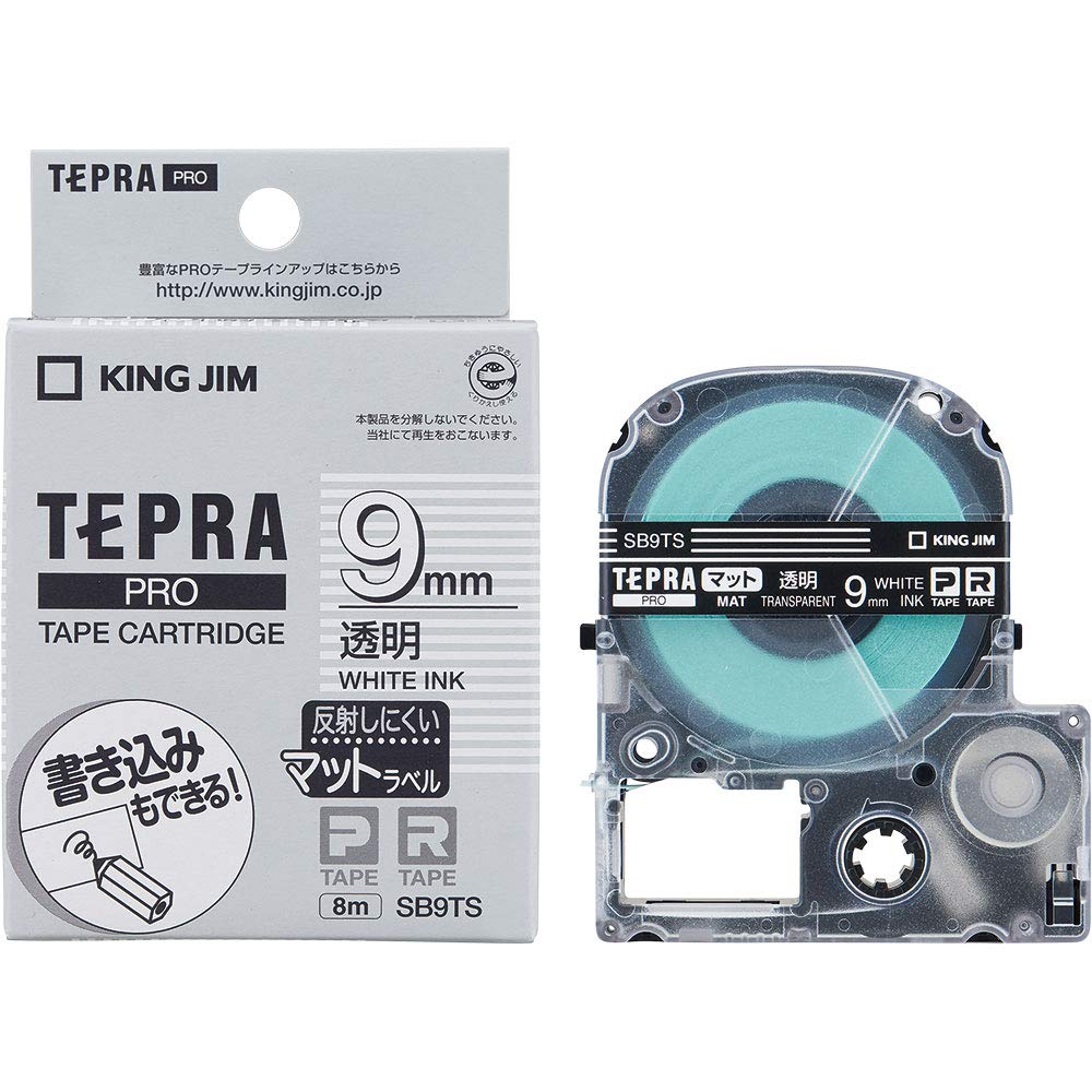 Kingjim SB9TS Tepra PRO Tape Cartridge, Matte Label, 0.3 inches (9 mm), Transparent/White Letter