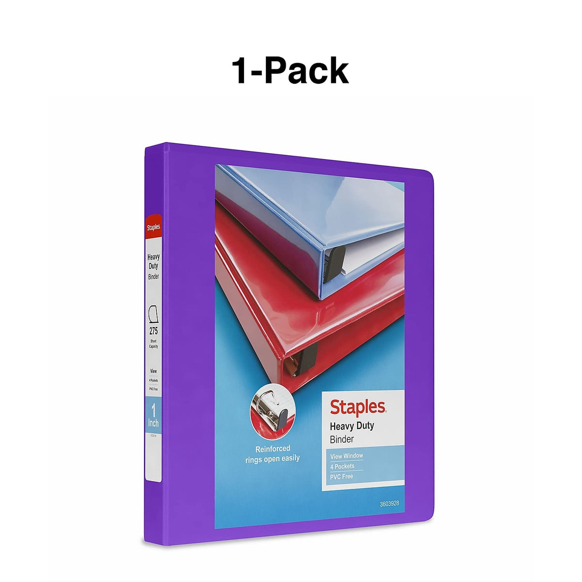 Staples Heavy-Duty 1-Inch 3-Ring View Binder, Purple, 275 Sheets