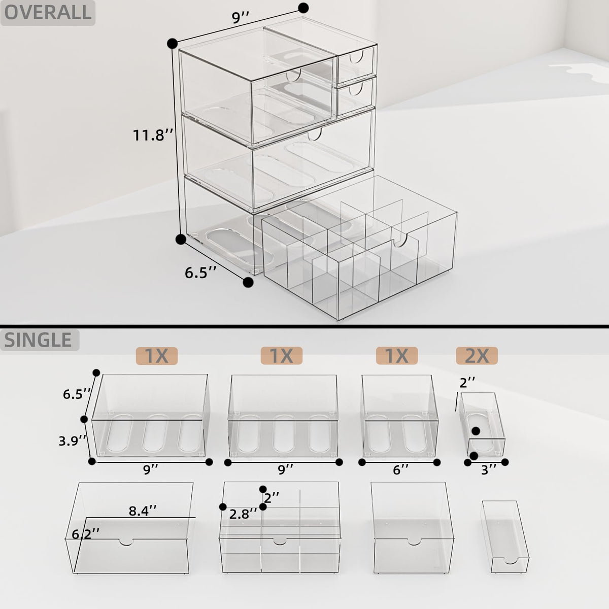 Yashong Clear 5-Drawer Stackable Desk Organizer Storage Set