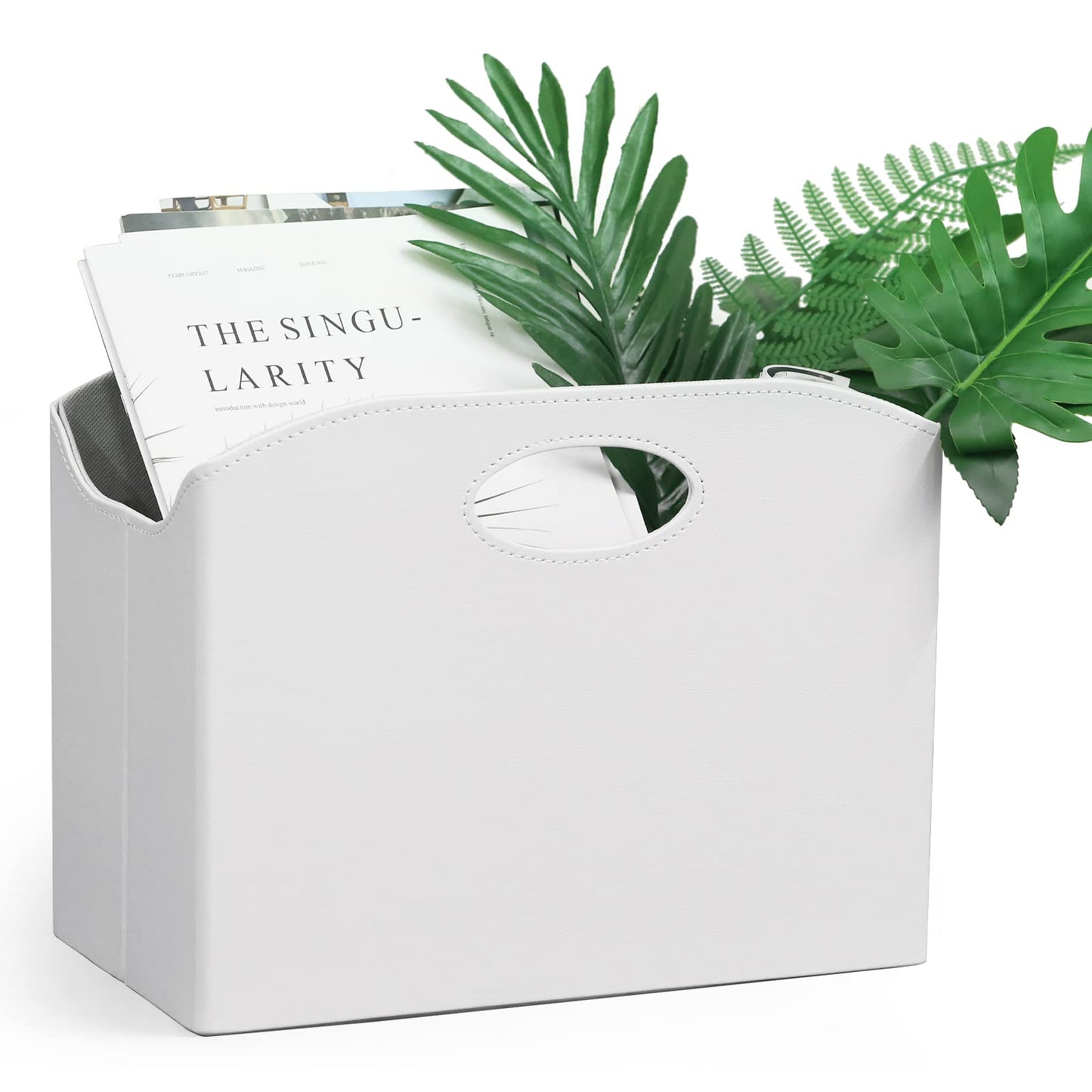 EZDeco Magazine Holder Foldable Magazine Rack Floor PU Leather File Holder Newspaper Book Storage