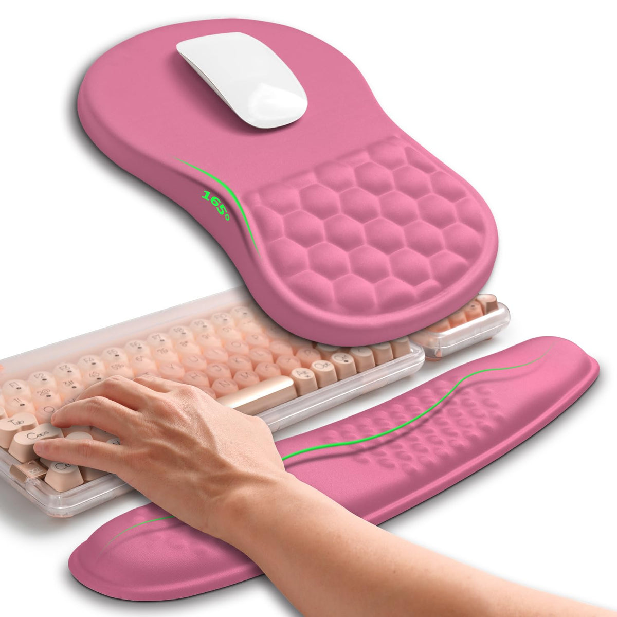 Hokafenle 2in1 Combination, Wave Keyboard Wrist Rest and Ergonomic Curvature Mouse Pad Wrist
