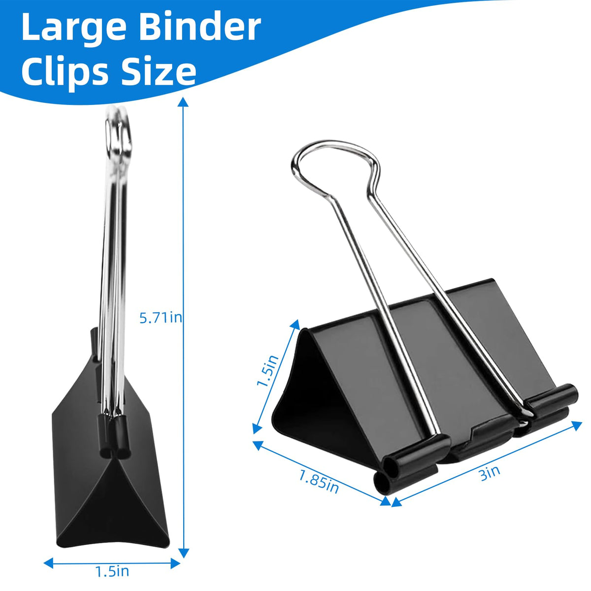 Nomatox Jumbo Binder Clips 3 inch,75mm Width,6 Pack Extra Large Binder Clips for Office,School and