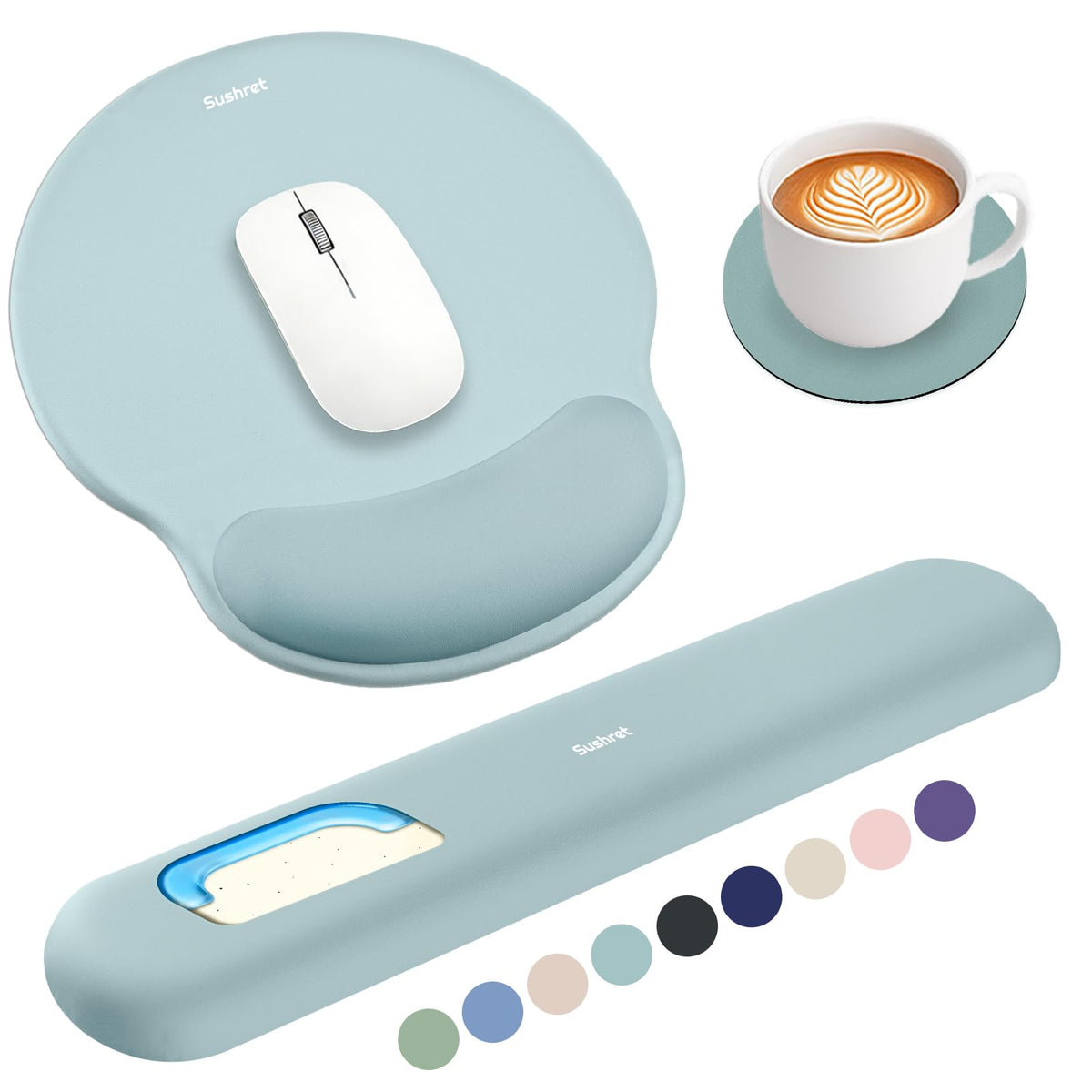 Sushret Mouse Pad and Keyboard Wrist Rest, 3-in-1 Gel Memory Foam Ergonomic Mouse Pad with Wrist