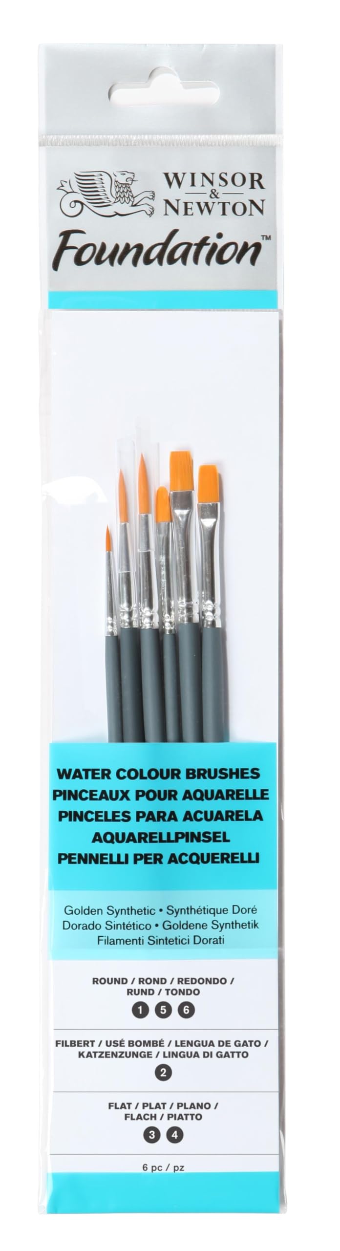 Winsor & Newton Foundation Watercolour Brush Set, SH, 6 Pack