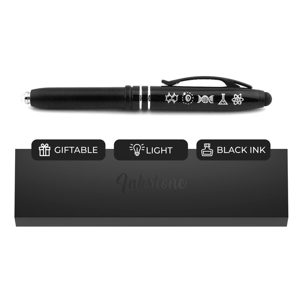 Inkstone Symbols of Science - Black Pens with Stylus Tips for Touchscreen, Fine Point Smooth