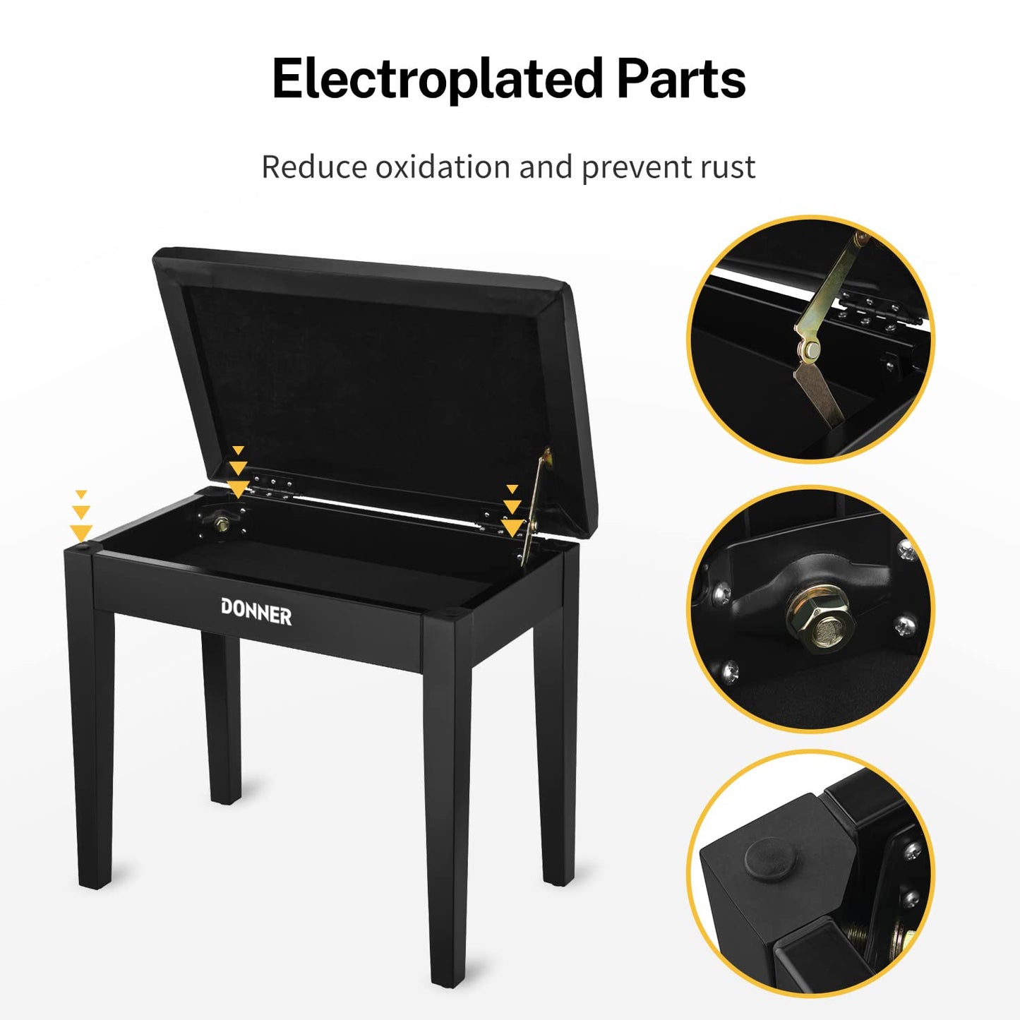Donner Piano Bench with Storage, Solid Wood Keyboard Bench Piano Bookcase Stool Chair Seat with