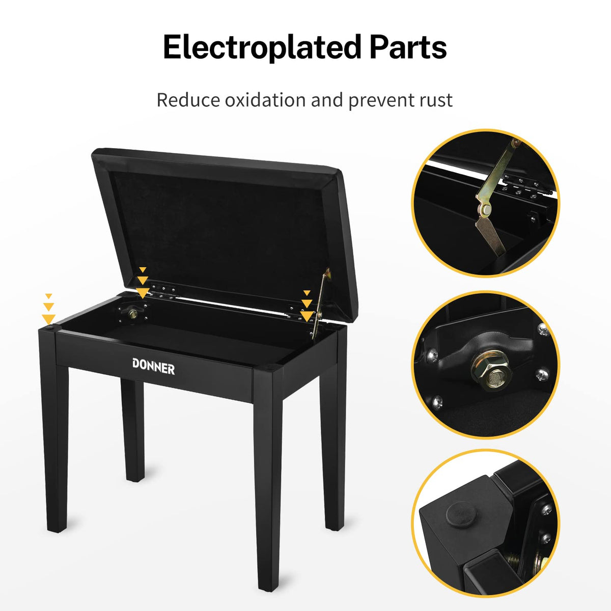 Donner Piano Bench with Storage, Solid Wood Keyboard Bench Piano Bookcase Stool Chair Seat with
