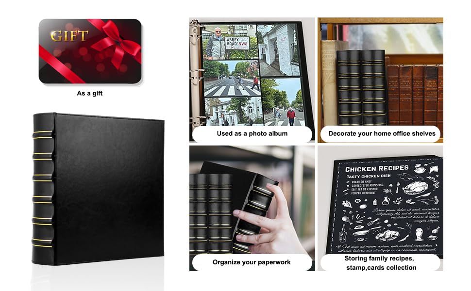 LETVPVOW Vintage Hardback 3 Ring Binder 2 Inch, Professional Leather Binders 2 Inch D Ring, Holds