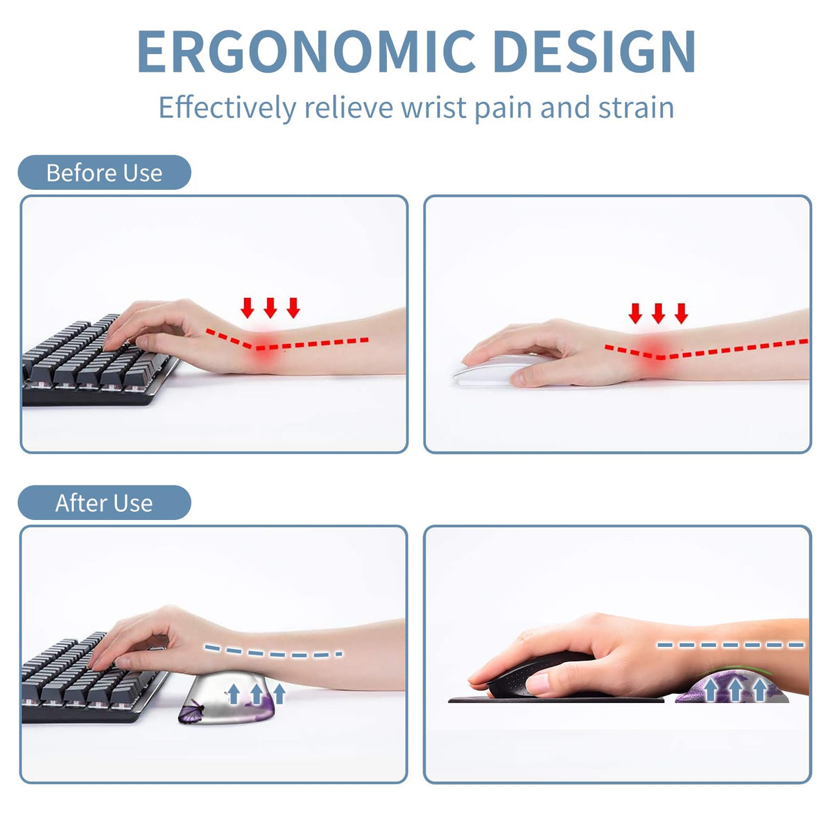 Keyboard Wrist Rest + Mouse Pad + Mouse Wrist Rest Support Set + Coaster, Ergonomic Memory Foam