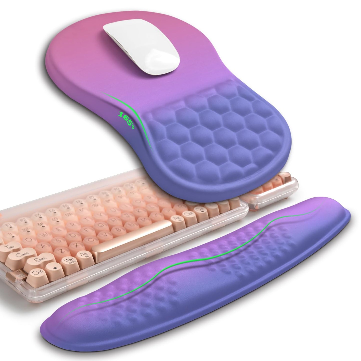 Hokafenle 2in1 Combination, Wave Keyboard Wrist Rest and Ergonomic Curvature Mouse Pad Wrist