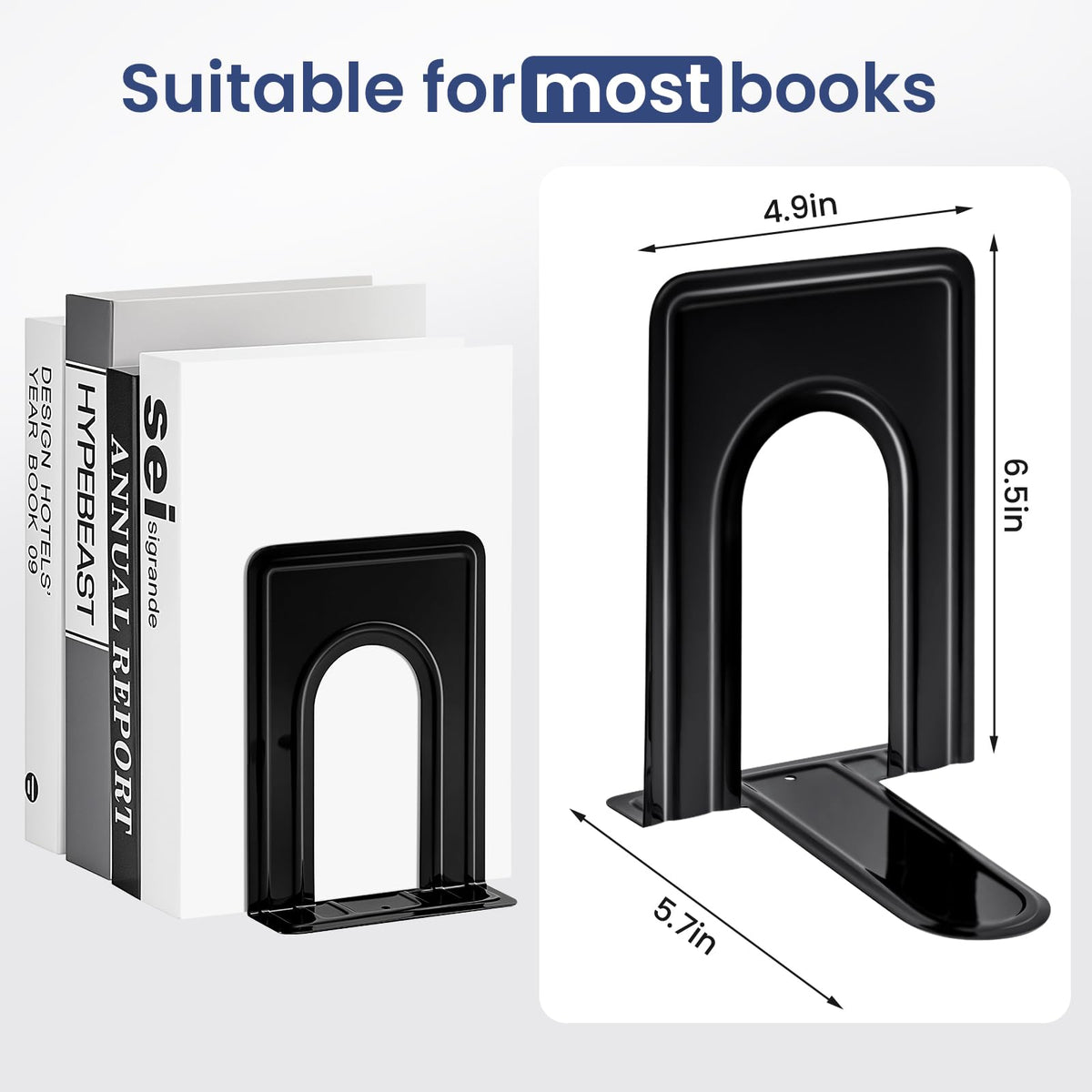 HappyHapi 7 Pairs Book Ends, Heavy Duty Bookends for Shelves, Black
