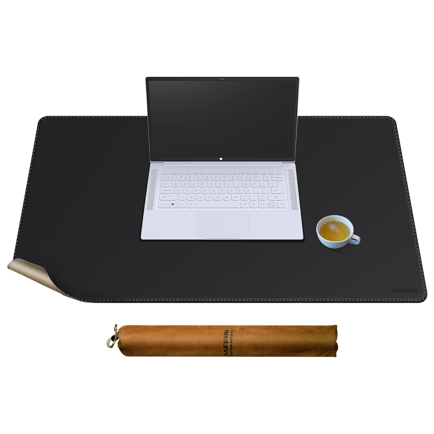 MAIDERN Cork & Leather Desk Mat, 35.4” x 19.6” Reversible Desk Pad(Black)