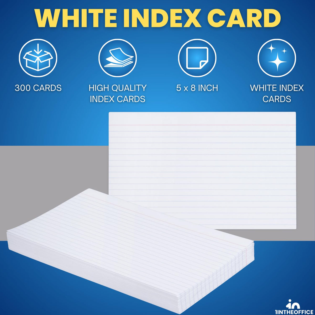 1InTheOffice Index Cards 5x8 Ruled, White Ruled Index Cards, 5" x 8" 100/Pack, 3 Pack
