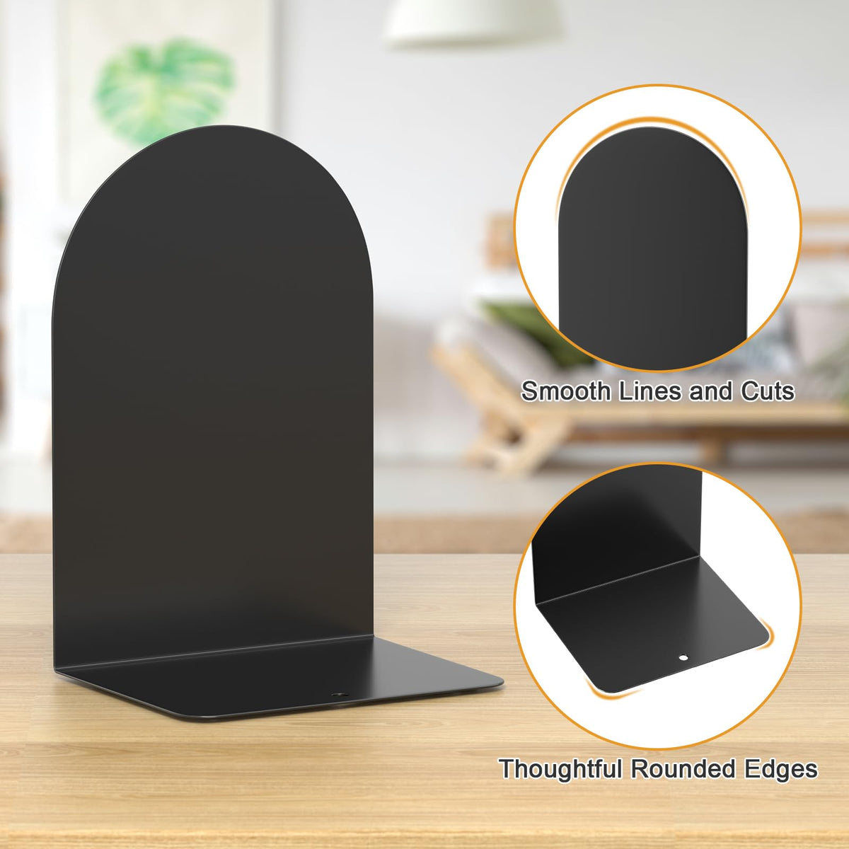ALOTCHE Bookends 4 Pairs, Metal Round Bookends for Shelves, Book Ends for Desk, Book End to Hold