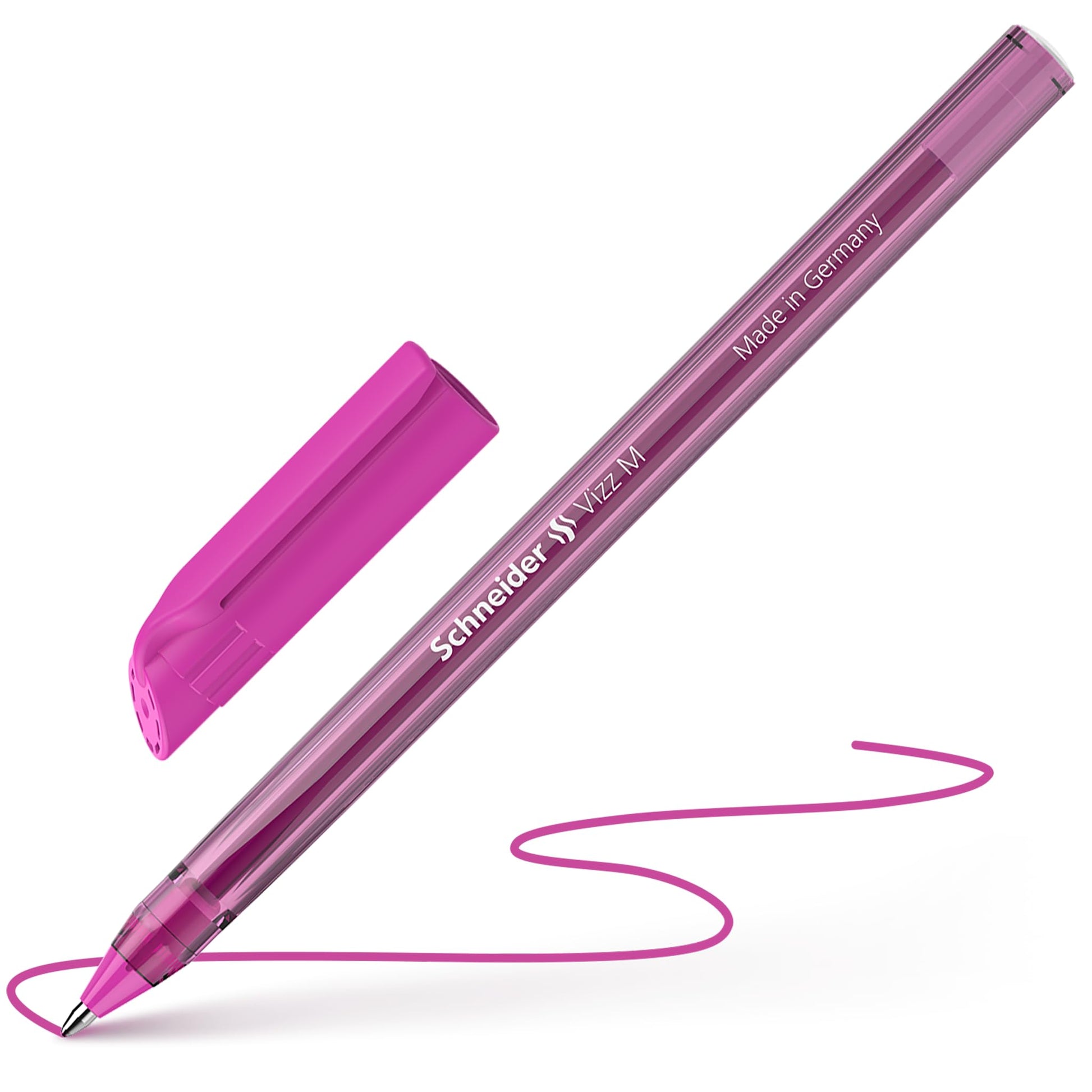 Schneider 10 x Vizz Ballpoint Pen - Easy and Fast Writing - Colour Ink Barrel - Medium Line - Pink