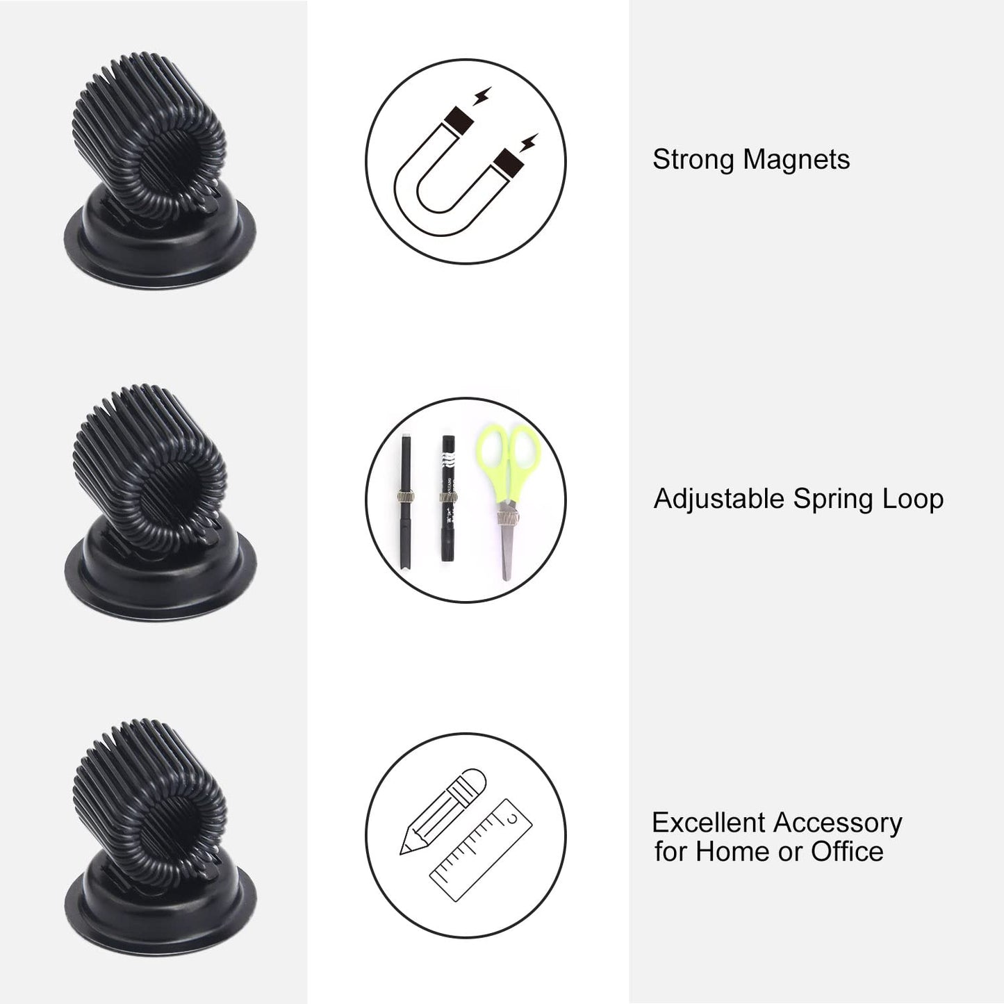 (10 Pack) Magnetic Pen Holder Clip, Stainless Pen Holder Clip with Adjustable Spring Loop, Magno
