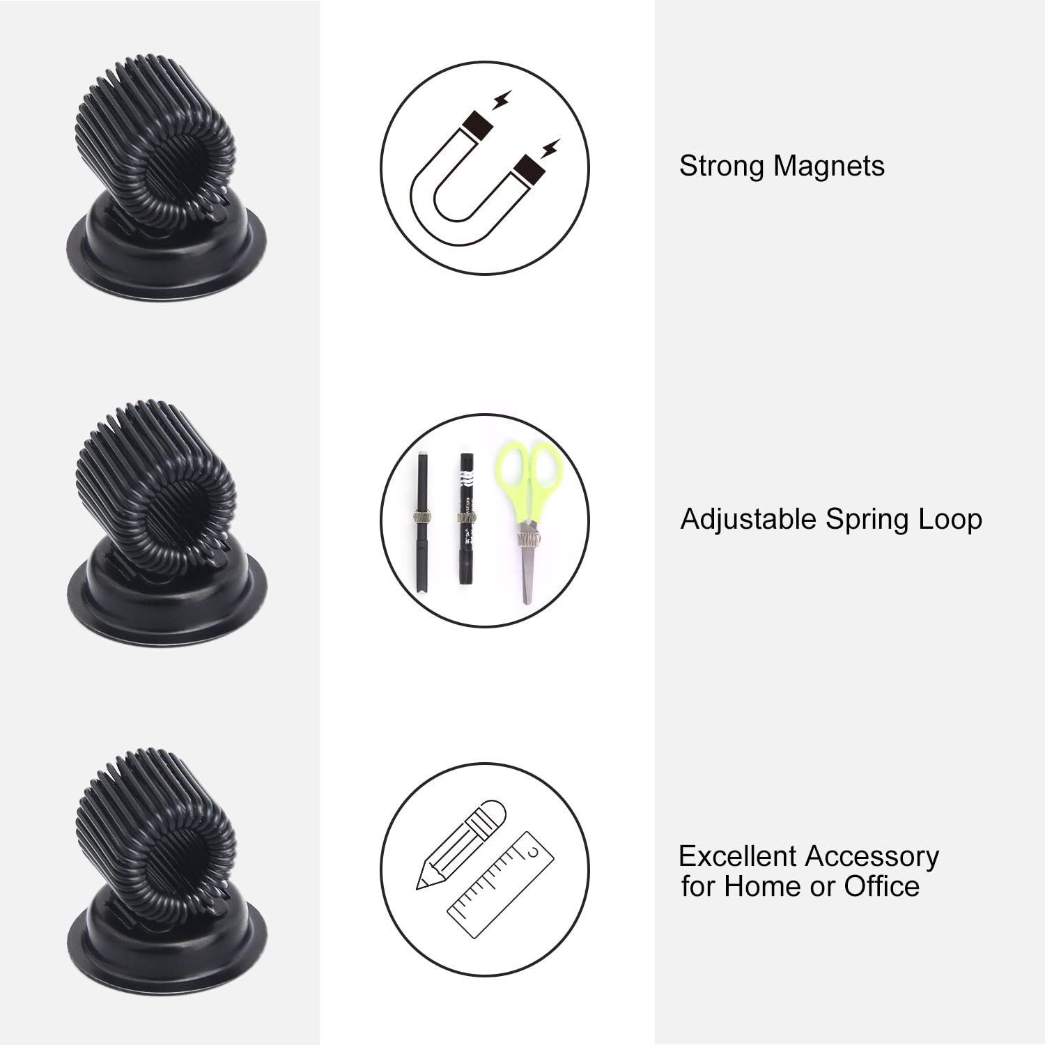 (10 Pack) Magnetic Pen Holder Clip, Stainless Pen Holder Clip with Adjustable Spring Loop, Magno