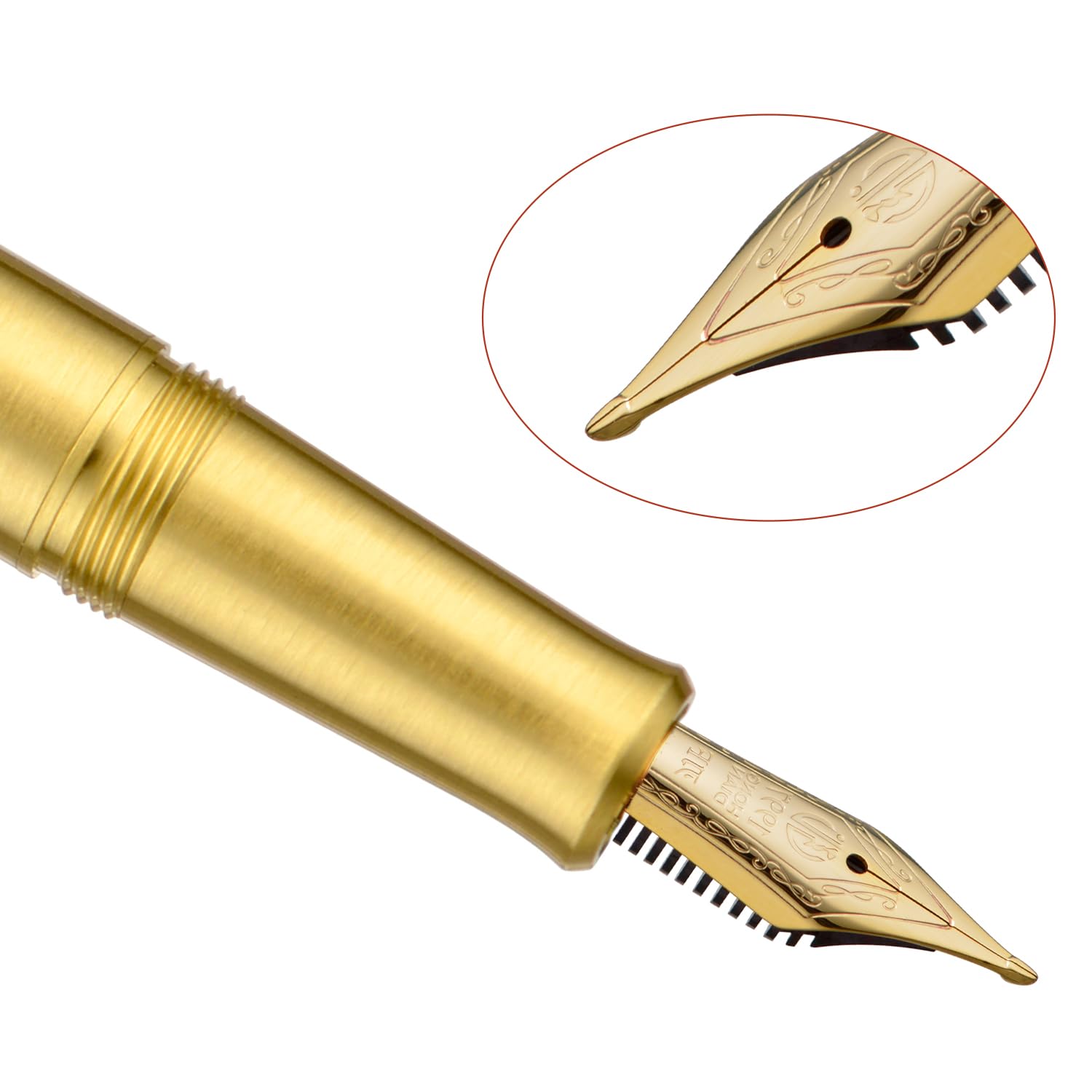 HONG DIAN M2 Black Forest Mini Fountain Pen, Long Blade Nib & Sleek Shape Brass Short Pocket Travel