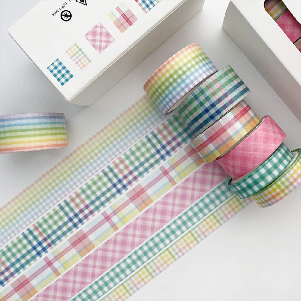 YUBBAEX 6 Rolls Plaid Washi Tape Set Basic Grid Masking Decorative Tapes for Arts, DIY Crafts