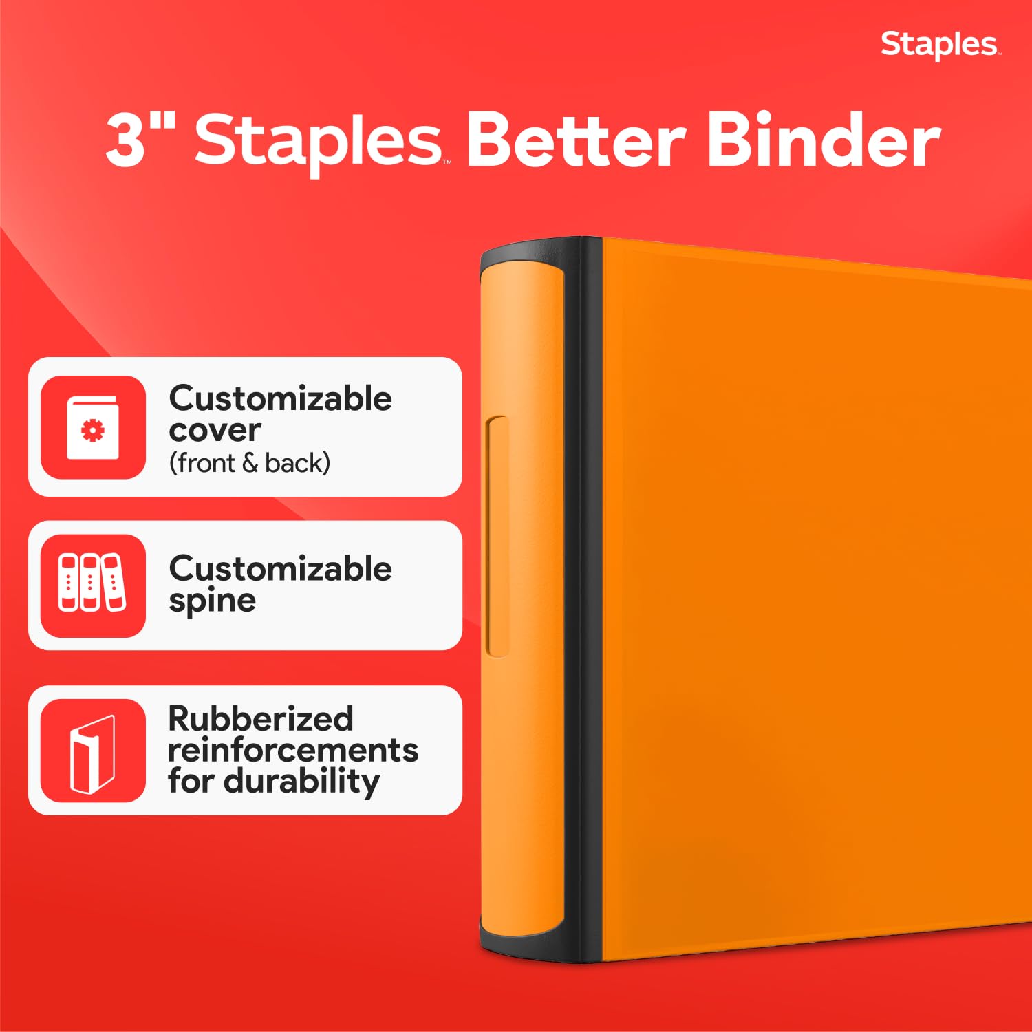 Staples 3 Inch D-Ring Heavy-Duty View Binder, Orange, Holds 600 Sheets