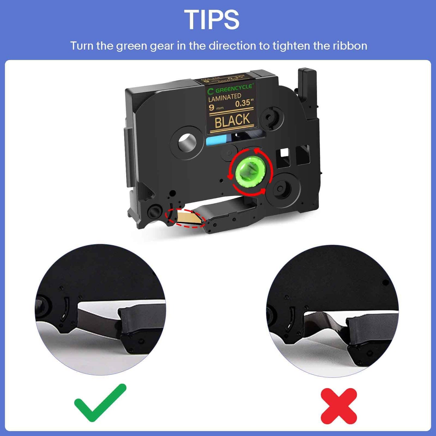 GREENCYCLE Compatible for Brother P-Touch Label Tape TZe-324 9mm 0.35" Laminated Black TZe324