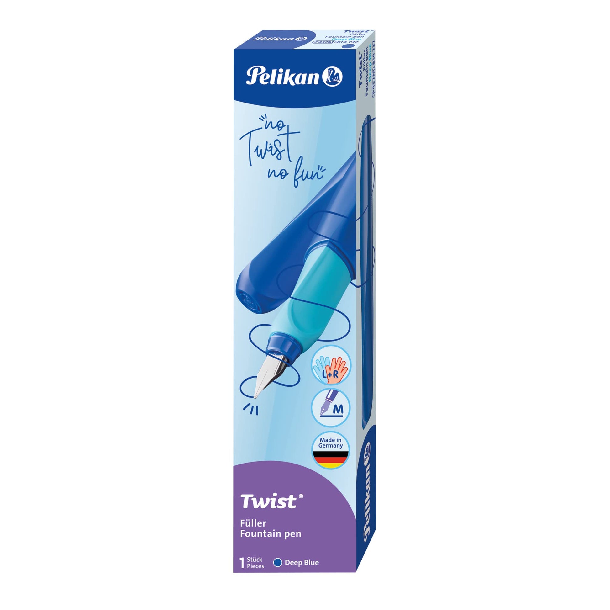 Pelikan Twist Fountain Pen with 1 Ink Cartridge, Medium Nib, Deep Blue, Boxed (814737)