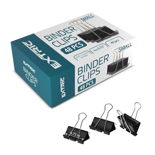 Binder Clips - 48 Small Binder Clips, 0.75 Inch Black Paper Clamps, File Clip for Home, Office and